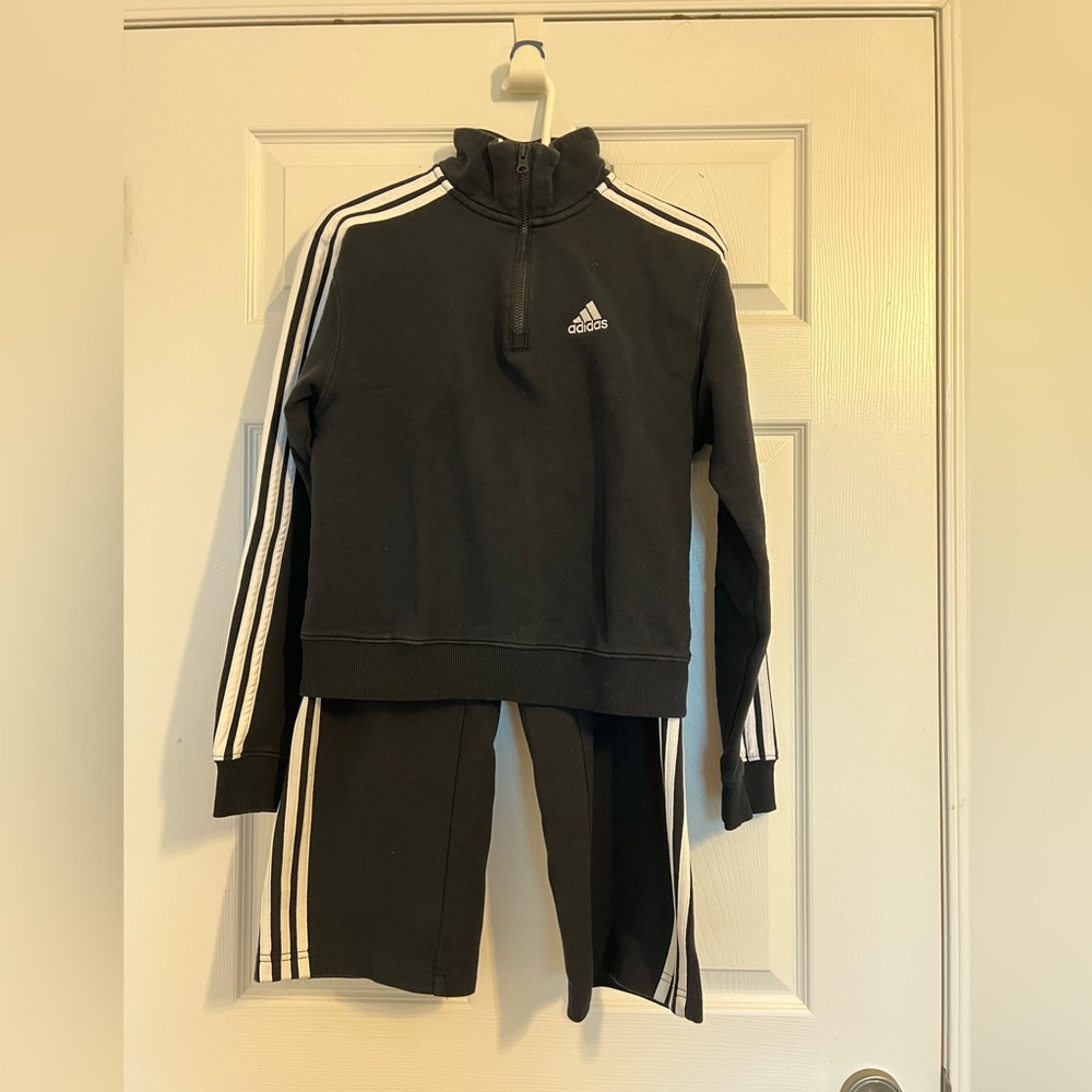 Adidas Black Tracksuit with White Stripes